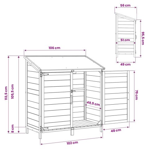 VidaXL Shed ogrodowy brązowy 106,5 x 56 x 113,5 cm Drewno inżynieryjne