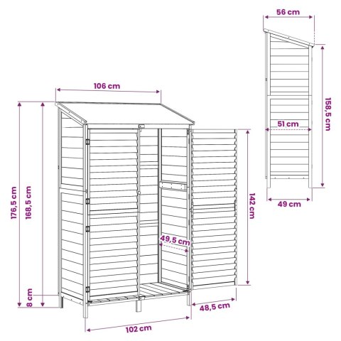 VidaXL Shed ogrodowy brązowy 106 x 56 x 176,5 cm Drewno Świerkowe