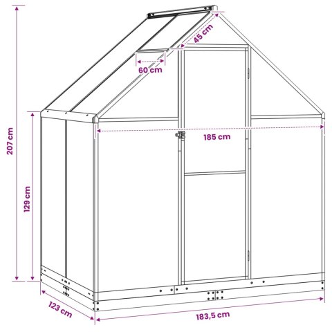 VidaXL Szklarnia Ogrodowa z drzwiami antracytowy 183,5 x 123 x 207 cm