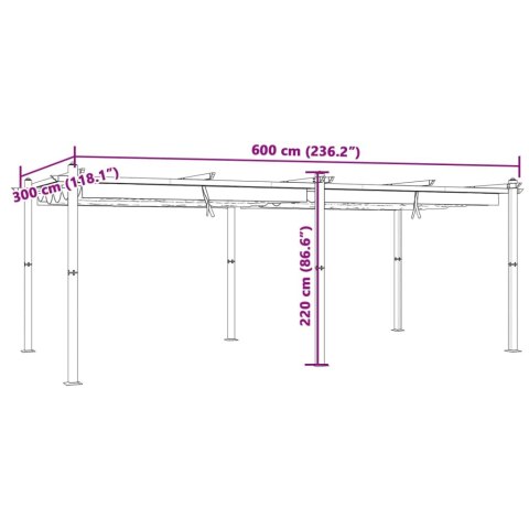 VidaXL Altana ogrodowa ze zwijanym dachem, taupe, 3x6 m, aluminium