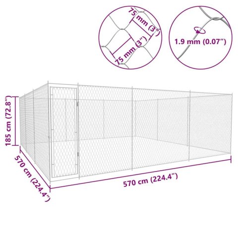 VidaXL Kojec dla psa, galwanizowana stal, 570x570x185 cm