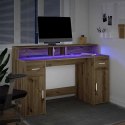 VidaXL Biurko z podświetleniem LED, dąb artisian, 140x55x91 cm