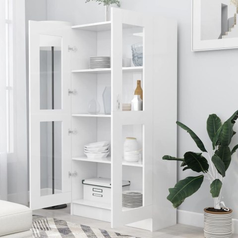 VidaXL Witryna, biała, 82,5x30,5x150 cm, materiał drewnopochodny