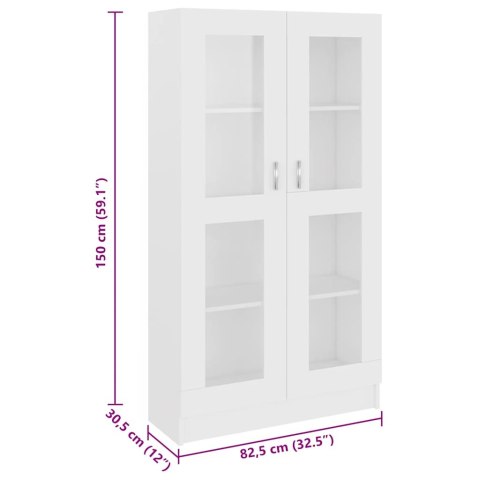 VidaXL Witryna, biała, 82,5x30,5x150 cm, materiał drewnopochodny