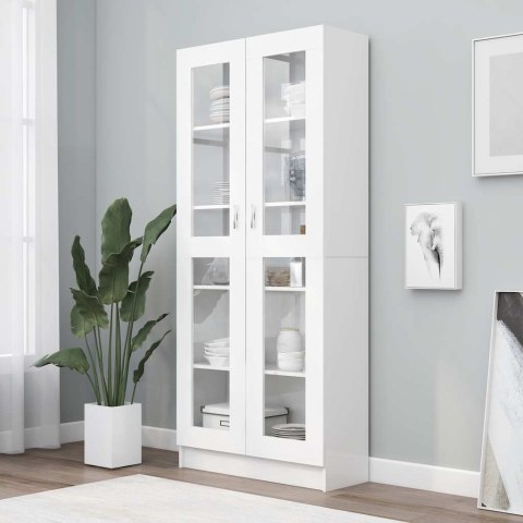 VidaXL Witryna, biała, 82,5x30,5x185 cm, materiał drewnopochodny