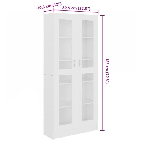 VidaXL Witryna, biała, 82,5x30,5x185 cm, materiał drewnopochodny