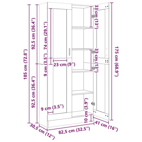 VidaXL Witryna, biała, 82,5x30,5x185 cm, materiał drewnopochodny