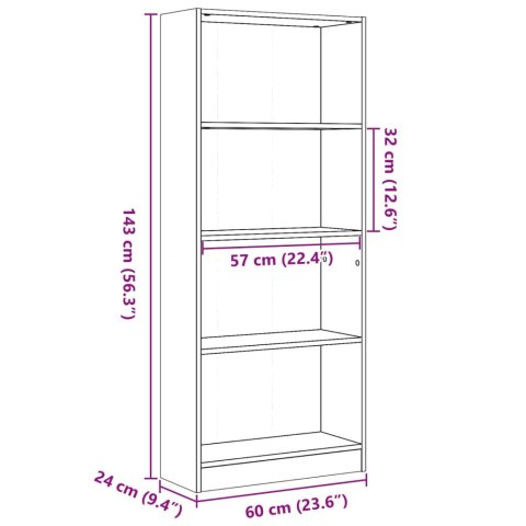 VidaXL Regał, biały, 60x24x143 cm, materiał drewnopochodny