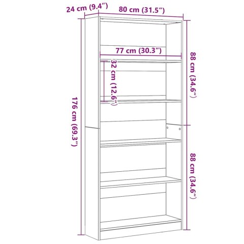 VidaXL Regał biblioteczny Czarny Dąb 80x24x176 cm Drewno klejone