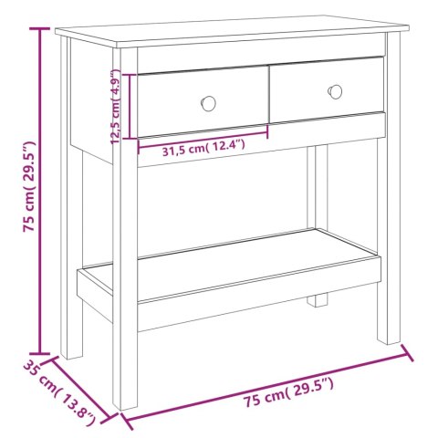 VidaXL Stolik konsolowy, 75x35x75 cm, lite drewno sosnowe