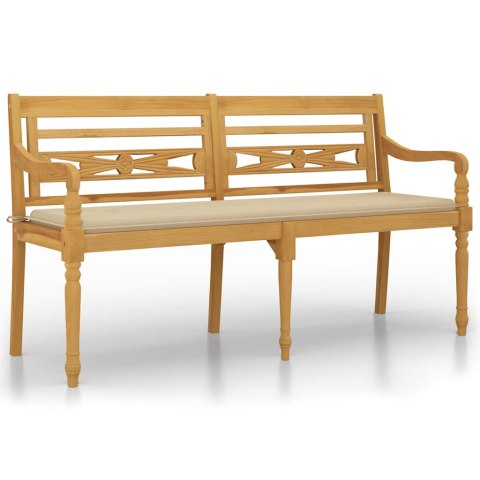 VidaXL Ławka Batavia z beżową poduszką, 150 cm, lite drewno tekowe
