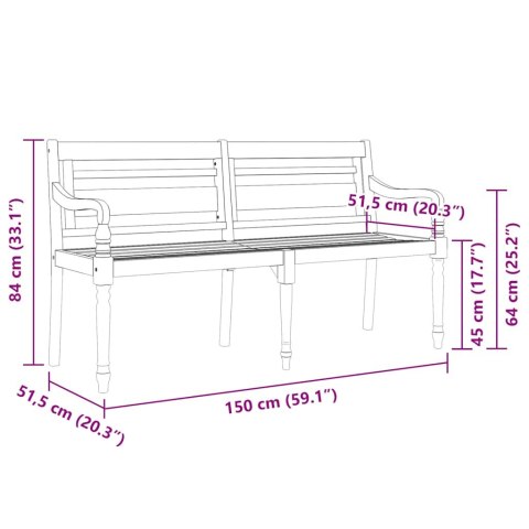 VidaXL Ławka Batavia z beżową poduszką, 150 cm, lite drewno tekowe