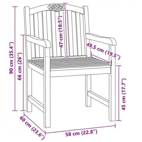 VidaXL Ręcznie rzeźbione krzesło róża 2 pcs naturalny 58 x 60 x 90 cm