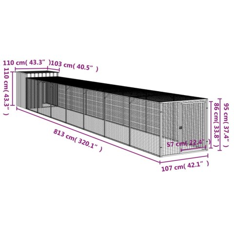 VidaXL Kurnik z wybiegiem, jasnoszary, 110x813x110 cm, stal