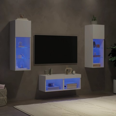 VidaXL 4-cz. zestaw mebli TV z oświetleniem LED, biały