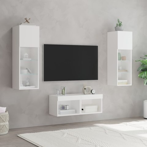 VidaXL 4-cz. zestaw mebli TV z oświetleniem LED, biały