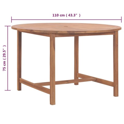 VidaXL Stół jadalniany do ogrodu, Ø110x75, lite drewno tekowe