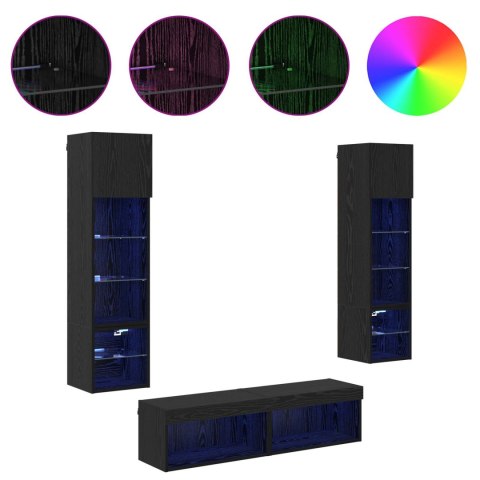 VidaXL Unit ścienny do telewizora Ze LED Lights 6 pcs Czarny Dąb