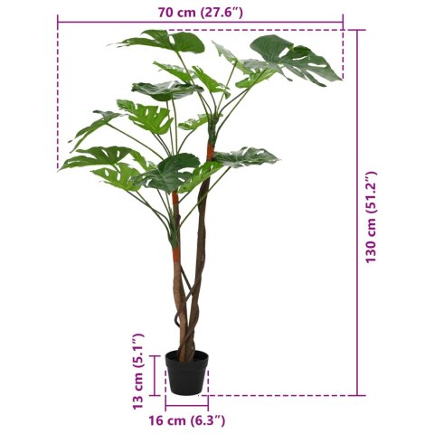 VidaXL Sztuczna Roślina Monstera zielony 70 x 16 x 130 cm