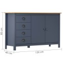 VidaXL Komoda Hill, szara, 130x40x80 cm, lite drewno sosnowe