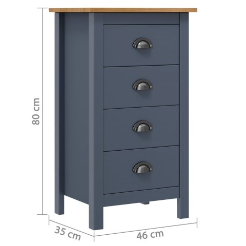 VidaXL Komoda Hill, szara, 46x35x80 cm, lite drewno sosnowe