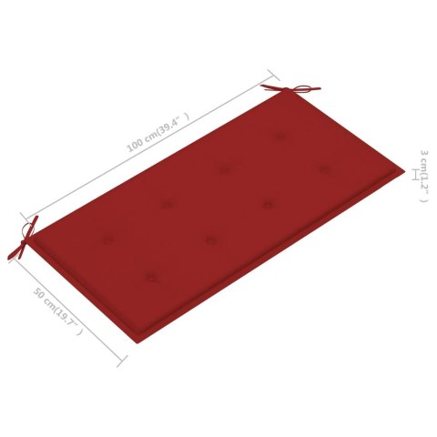 VidaXL Ławka ogrodowa z czerwoną poduszką, 112 cm, lite drewno tekowe