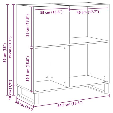 SZAFKA NA PŁYTY WINYLOWE Z PÓŁKĄ CZARNY DĄB 85X38X89CM