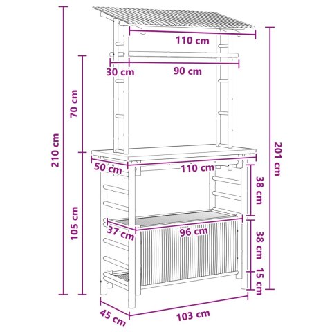 VidaXL Stół barowy na zewnątrz Naturalny 110 x 50 x 210 cm Bambus