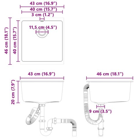 ZLEW ZLEWOZMYWAK CZARNY 430X460MM 80% KWARC I 20% ŻYWICA