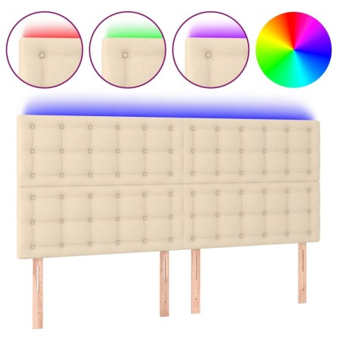 VidaXL Zagłówek do łóżka z LED, kremowy, 160x5x118/128 cm, tkanina