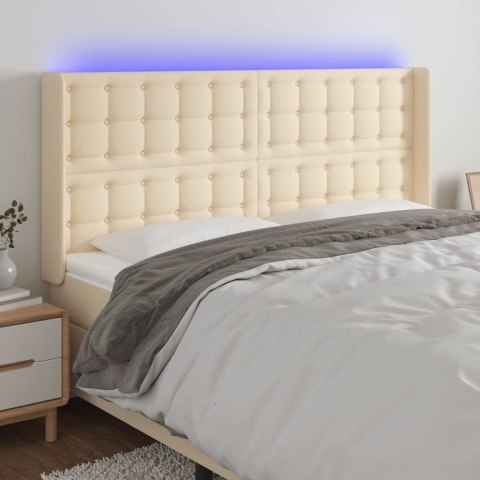 VidaXL Zagłówek do łóżka z LED, kremowy, 163x16x118/128 cm, tkanina