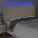 VidaXL Zagłówek do łóżka z LED, kremowy, 163x16x118/128 cm, tkanina