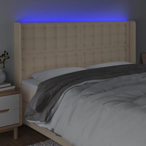 VidaXL Zagłówek do łóżka z LED, kremowy, 163x16x118/128 cm, tkanina
