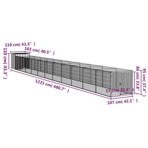 BUDA DLA PSA Z WYBIEGIEM ANTRACYTOWA 110X1221X110CM STAL