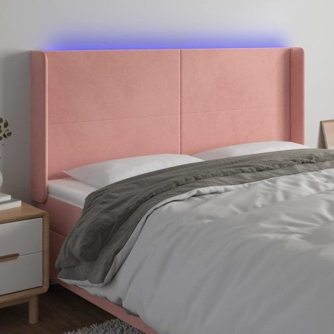 VidaXL Zagłówek do łóżka z LED, różowy, 183x16x118/128 cm, aksamit