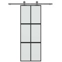 VidaXL Drzwi przesuwne, czarne, 76x205 cm, szkło hartowane, aluminium