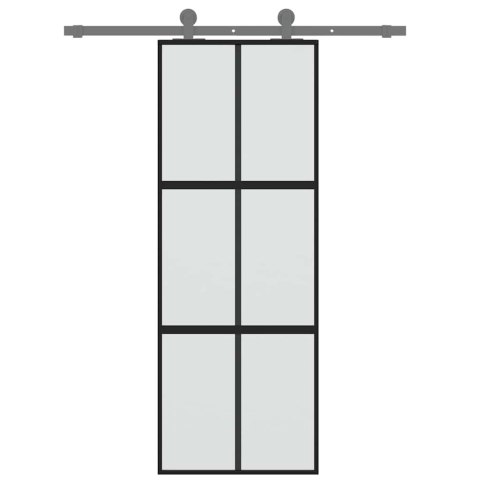 VidaXL Drzwi przesuwne, czarne, 76x205 cm, szkło hartowane, aluminium