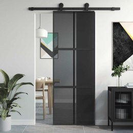 VidaXL Drzwi przesuwne, czarne, 76x205 cm, szkło hartowane, aluminium