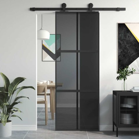 VidaXL Drzwi przesuwne, czarne, 76x205 cm, szkło hartowane, aluminium