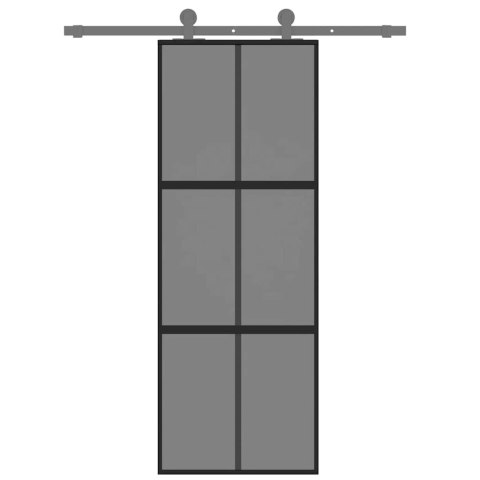 VidaXL Drzwi przesuwne, czarne, 76x205 cm, szkło hartowane, aluminium