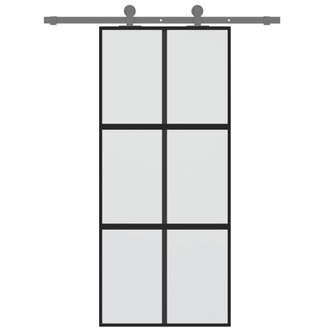 VidaXL Drzwi przesuwne, czarne, 90x205 cm, szkło hartowane, aluminium