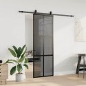 VidaXL Drzwi przesuwne z zestawem okuć czarne 76x205cm szkło hartowane