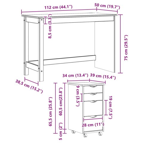 VidaXL Zestaw biurka i szafki na kółkach MOSS 2 pcs brązowy
