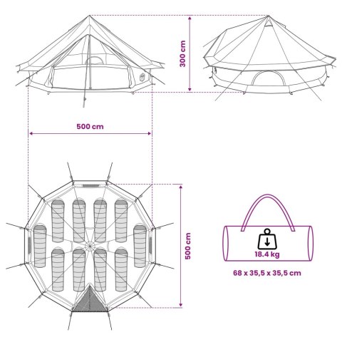 NAMIOT RODZINNY 10-OSOBOWY 500X500CM KREMOWY IDEALNY NA CAMPING I WYCIECZKI