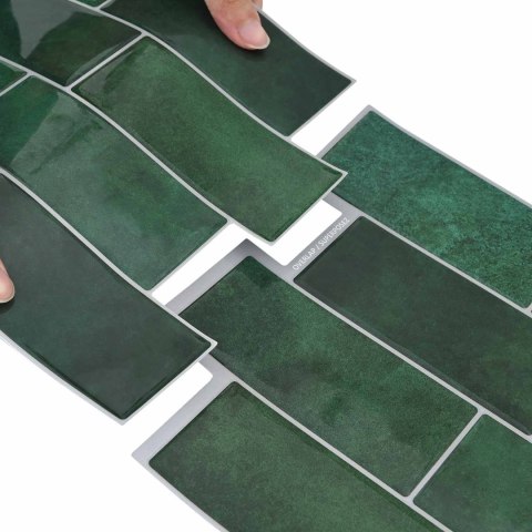 VidaXL Kafelka subway 10 pcs Ciemnozielony 29 x 21 cm Poliuretan i PET