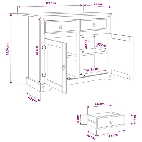 VidaXL Wózek Kuchenny 2 pcs Biały i wosk miodowy 112 x 70 x 91,5 cm