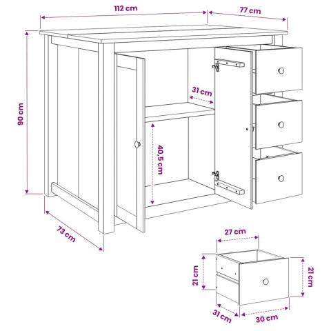 VidaXL Wózek Kuchenny PANAMA 2 pcs Wosk miodowy 112 x 77 x 90 cm