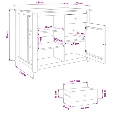 VidaXL Wózek Kuchenny PANAMA 2 pcs Wosk miodowy 112 x 77 x 90 cm