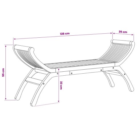 VidaXL Ławka ogrodowa 2 -Seater 126 cm Lite drewno teakowe naturalny