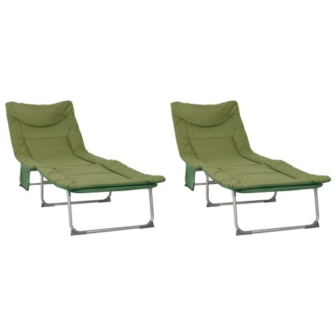 VidaXL Składany leżak słoneczny z poduszką 2 pcs Ciemnozielony